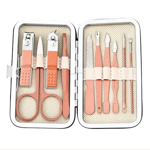 Nail Clippers Set, 10 PCS Professional Manicure Set and Pedicure Kit with Travel Case,Stocking Stuffers, Christmas Gift for Men and Women - color: Pink