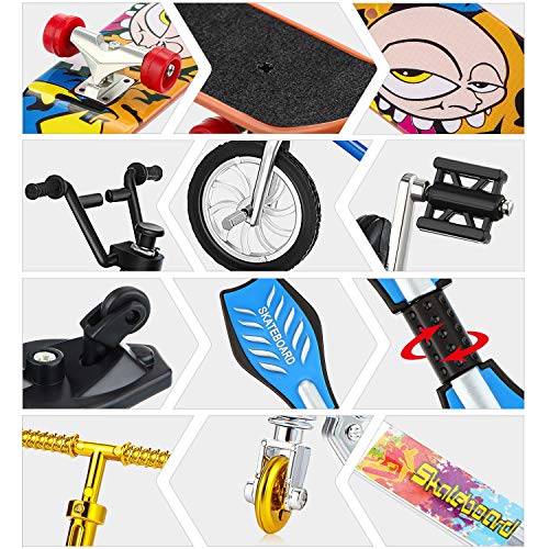 Sumind 18 Pcs Mini Finger Toys Set Includes Finger Skateboards, Bikes, Mini Scooters and Matched Wheels and Tools Accessories Fingertip Movement Educational Toys for Kids Gifts Party Favors