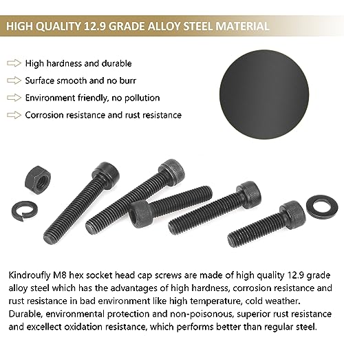 72 Pieces Black M8 x 30/35 /40/45 /50 mm Hex Socket Head Cap Screws Nuts Washers Assortment Kit, 12.9 Grade Alloy Steel - size: M8 x 30/35/40/45/50mm, style: Socket Head