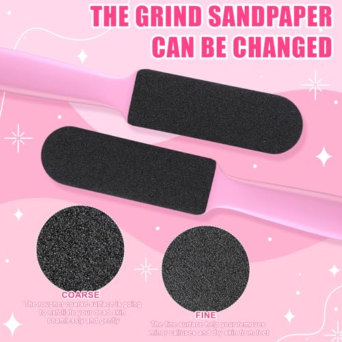 Mudder 2 Pack Stainless Steel Foot File with 20 Replaceable Double Sided Coarse & Fine Pads, Callus Remover for Dry Rough Skin and Cracked Heels, Reusable Pedicure Rasp(Pink) - color: Pink