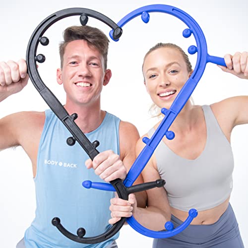 Body Back Buddy Elite FSA Eligible His & Hers Bundle - USA Made - Trigger Point Massage Tool, Neck and Back Massager Handheld, Manual Self Massager, Massage Cane, Pain Relief - color: Blue & Black, size: Elite Bundle