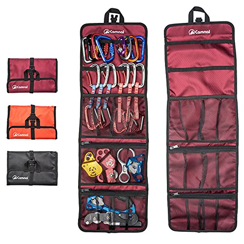 Climbing Quickdraw Hanging Storage Bag, Carabiner Hook Gear Equipment Parts Collections, Durable Foldable Bundled Roll Waterproof Bag(Orange)