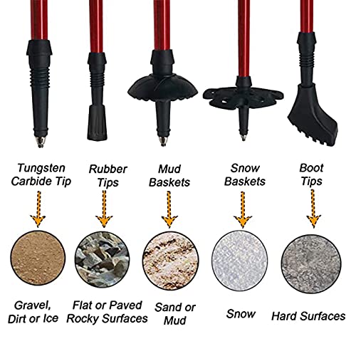 Aihoye Trekking Poles,Adjustable Shock Absorbing Hiking Walking Stick-2Pcs | Aviation aluminum,Collapsible, Lightweight, All-terrain walking poles, Carry bag included - color: red