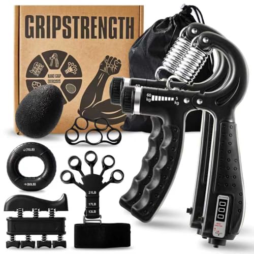 7PCS Grip Strength Trainer Kit, 2 Adjustable Forearm Resistance Grips, Finger Stretchers, Grip Ring, Hand Squeeze Ball, Finger Exercises, User Manual, Suitable for Hand Training, Suitable for Everyone