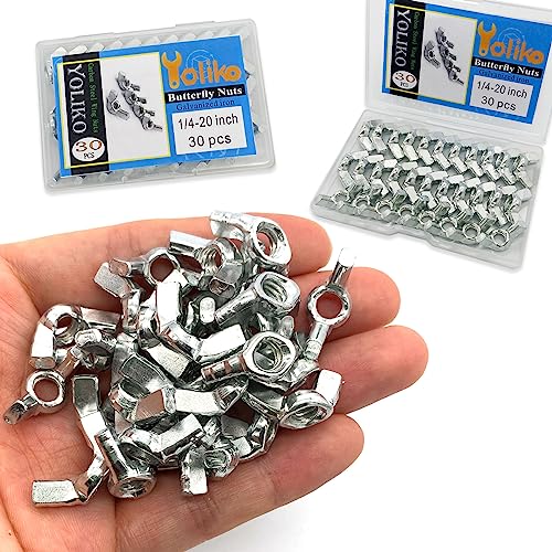 30 PCS 1/4-20 Inch Wingnuts, Quality Carbon Steel Wing Nuts Zinc Plated Fasteners Parts Butterfly Nut, Hand Twist Tighten Hardware Nuts Butterfly Wing-Nut 1/4-20” Assorted Kit - size: 1/4"-20 - Carbon Steel - 30 Pcs