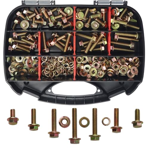 214pcs Grade 10.9 Metric Flange Bolts Assortment Kit, M8x1.25 Bolts (16-45mm), Metric Bolts and Nuts Assortment, Hex Bolt and Nut Washers Kit, Yellow Zinc Plated - size: 214PCS Metric Flange Bolt Kit M8, Grade 10.9