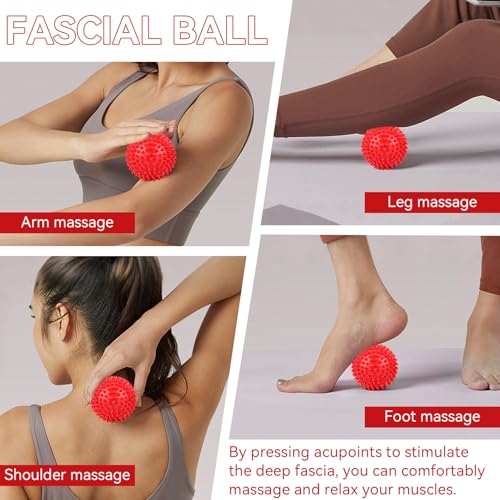 2Pcs Spiky Hard Massage Balls,Soft Spiked Manual Massager Rollers Body Spiky Balls Fitness Finger Relax Tool for Plantar Fasciitis Exercise Back Feet (Large Size 9cm) - color: Red, size: Large size 9cm