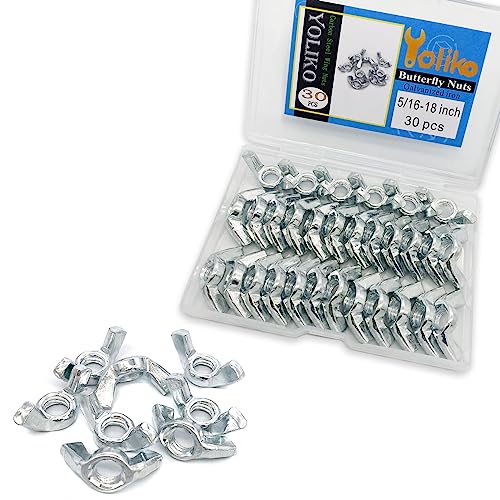 30 PCS 5/16-18 Inch Wingnuts, Quality Carbon Steel Wing Nuts Zinc Plated Fasteners Parts Butterfly Nut, Hand Twist Tighten Hardware Nuts Butterfly Wing-Nut 5/16-18” Assorted Kit - size: 5/16"-18 - Carbon Steel - 30 Pcs