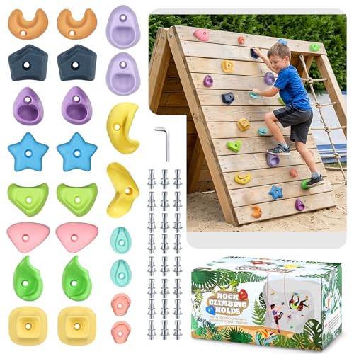TOPNEW Climbing Holds for Kids, Rock Wall Holds with Hardware - Climbing Rocks for Indoor Outdoor Playground Climbing Wall (24 Pcs) - style: 24 Pcs