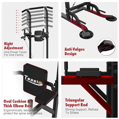 Tappio Power Tower Pull Up Bar for Home Gym, Multi Functional Pull Up Bar Stand Dip Bar Station, Adjustable Height Workout Dip Station Strength Training Fitness Equipment - color: Black-02