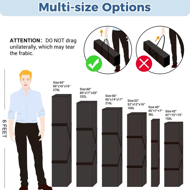 COOLBEBE 56" Sports Duffle Bag - 216L Extra Large Travel Duffel Luggage Bag with Upgrade 2-way Lockable Zippers, Sturdy & Water Resistant Long Duffle Bag for Camping Moving (Black 56inch) - size: 56" x 14" x 17"