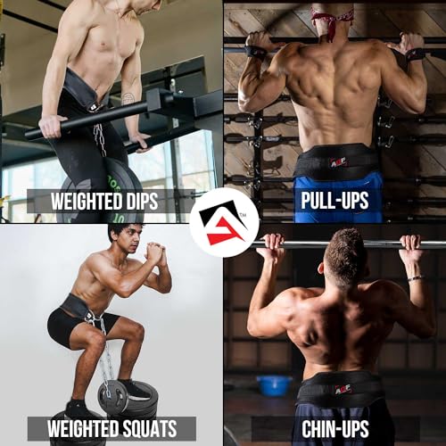 AQF Dip Belt with 36" Steel Chain - Neoprene Padded Back Support Belt | Secure Carabiners for Weighted Pull ups, Dips, Gym, Powerlifting, Bodybuilding, Squat & Fitness - color: Black