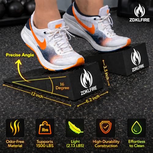 Non-Slip Squat Wedge Block, 2 Pack, Heel Elevated Design | 16 degree incline, durable PP material, calf and ankle stretch, anti-slip pads, includes carry bag