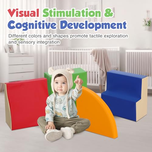 TODIBY 4-Piece Soft PU Leather Toddlers Climbing Toys, Foam Climbing Blocks for Toddlers, Baby Play Set Foam Climb Structures for Toddler 3+, Indoor Crawl Activity Play Gym - style: Classic