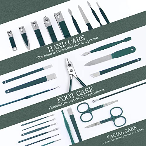WOAMA Manicure Set Nail Clippers 30-piece Pedicure Kit Manicure Tools Nail Manicure Kit with Green Travel Case for Home, Workplace, Gift, Beauty Salon - color: Green