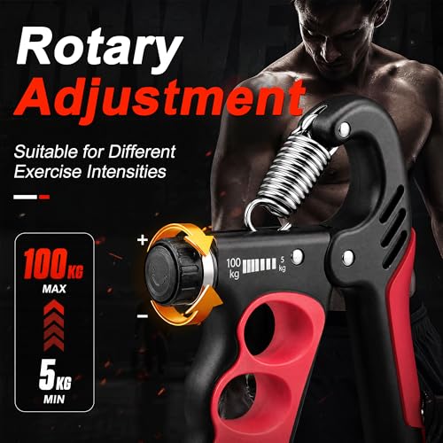 Grip Strength Trainer, Adjustable Resistance Hand Exerciser 11-220Lbs(5-100Kg), Hand Gripper Strengthener for Forearm Workout, 2 Pcs - color: Red
