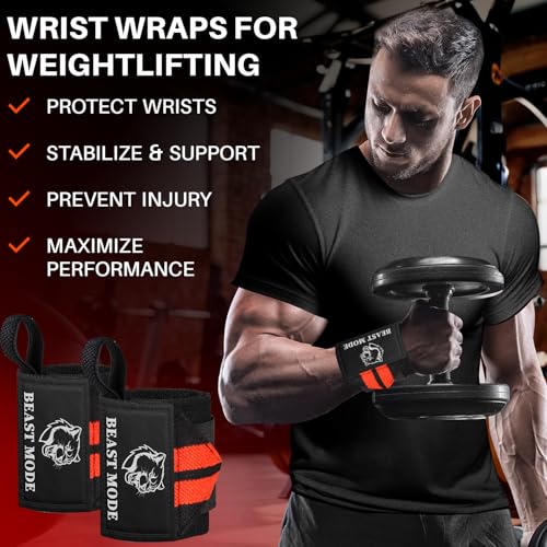 TECEUM Elastic Cotton Weightlifting Wrist Wraps with Thumb Loops, 1 Pair - color: Black and Red, style: 18" – Arms on Fire