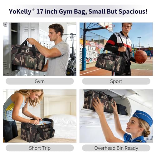 25L Small Gym Sport Duffle Bag, 17 inch, Camo | Weekender Overnight Bag, Travel, Workout, Fitness - color: Camo
