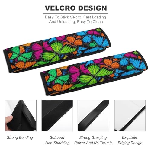 2 Piece Vibrant Rainbow Butterflies Car Seat Belt Pad Breathable Seat Belt Cushion for Child, Stroller Pushchair High Chair, Easy Install (No Tool) - color: Pattern 597