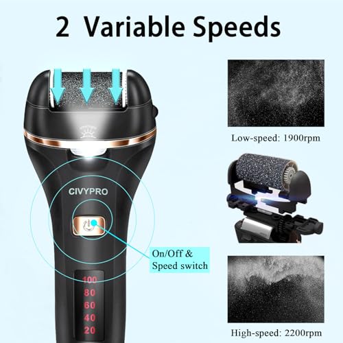 Electric Foot Callus Remover- Long Service Time, Rechargeable Electronic Foot File- Ideal Gift, Professional Pedicure Tools, Waterproof Foot Scrubber, Pedicure Kit Feet Care for Dead Skin (Black) - color: Black