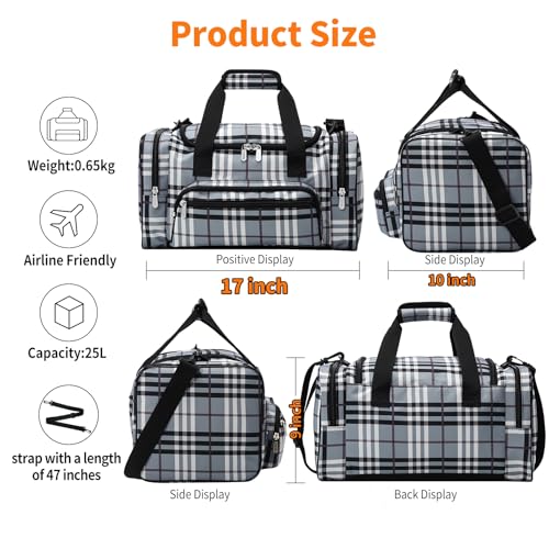 17 inch Small Duffle Bag, Gray/White | 25L, Multi Pockets, Carry On, Weekender Bag, Travel Gym Sport - color: Gray/White, size: 17 inch - 1.0