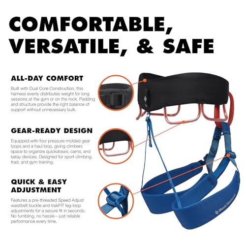 BLACK DIAMOND Men's Momentum Rock Climbing Harness, Adjustable Loops - color: Kingfisher Package 1.0, size: XL (36-39" Waist)