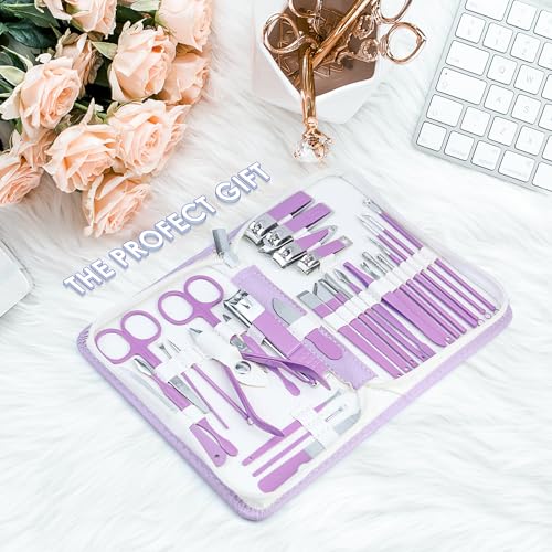 Manicure Set Professional Manicure Kit - 30 in 1 Pedicure Kit Nail Clippers Set Stainless Steel Nail Kit for Women - Purple - color: Purple