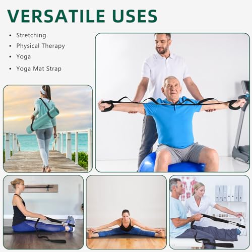 Abiarst Stretching Strap Yoga Straps for Physical Therapy, 10 Loops Non-Elastic Stretch Band for Pilates, Flexibility, Exercise and Gymnastics - color: Black