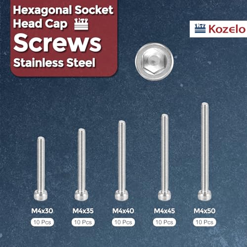50pcs M4 Socket Head Cap Screws Bolts Nuts Assortment Kit - [M4x30/35/40/45/50mm] 304 Stainless Steel Allen Socket Drive for 3D Printer - size: M4x30/35/40/45/50mm