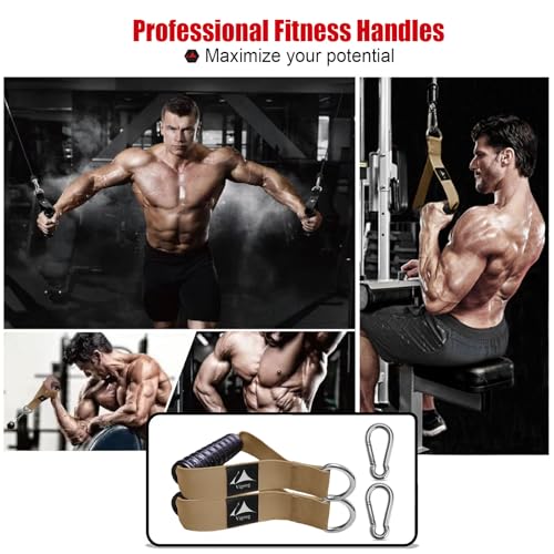Heavy Duty Gym Exercise Handles Attachment for Cable Machine,Resistance Band,Pulley System Home Fitness Workout Equipment, with Elastic Rubber Grip and 2 Large Carabiners - color: Noble Khaki xw