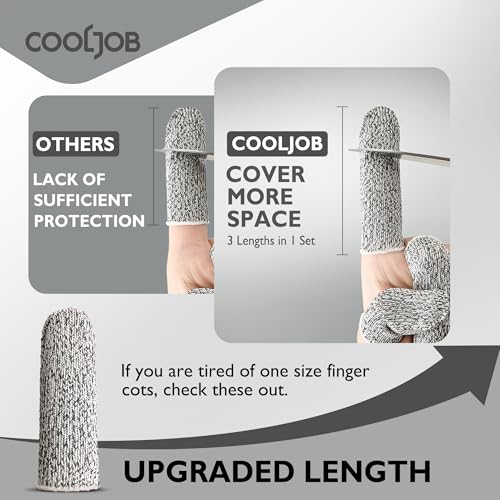COOLJOB 20-Pack A5 Cut Resistant Finger Cots Full Coverage, Set of 4 - Reusable Anti-Slip Snug-fit Design, Conforms to Men Women Fingers for Work, Kitchen, Garden, Sculpture, Picking, Pruning, S/M - size: Small/Medium