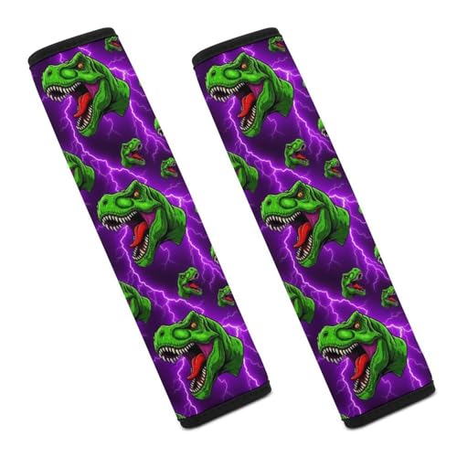 2 Pack Universal Fit Seat Belt Cover for Child, Stroller Pushchair High Chair, T Rex Jurassic Dinosaurs Automotive Seat Belt Protector, Pressure Relief - color: Pattern 1214