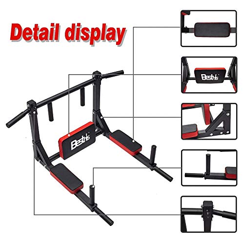 BESTHLS Wall Mounted Pull Up Bar and Dip Station, Heavy Duty Wall Mount Pull-up Chin Up Bar Multifunctional Home Gym Workout Indoor Exercise Equipment Support to 440 Lbs - style: Pull-up & Dip Station