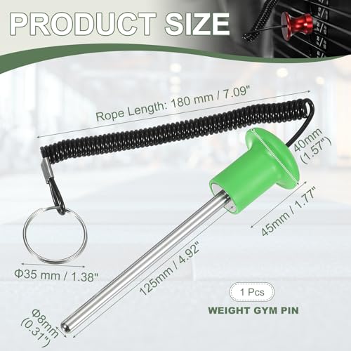 Gym Pin Weight Stack Pin Strength Training Lifting Equipment Replacement with Pull Rope Fitting for Club - color: Green, size: 0.3 x 4.9 Inch