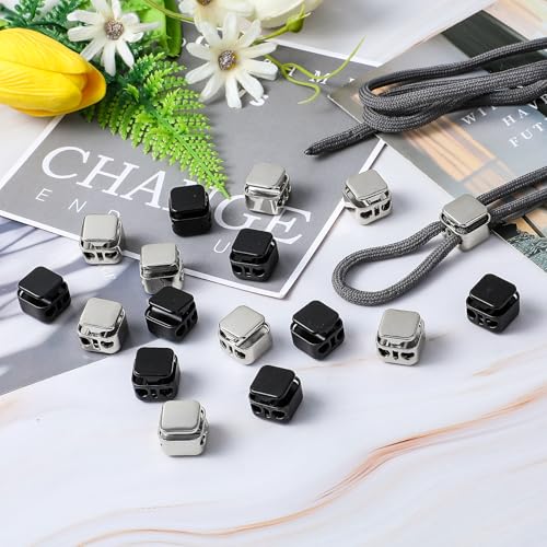 16PCS Metal Heavy Duty Cord Locks, 4mm Rustproof Double Hole Draw String Clip Stopper Fastener Spring Stop Toggle Stoppers Drawstring Clip for Shoelaces Drawstring Hoodie Paracord