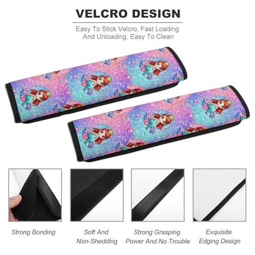 2PCS Mermaid Pink Car Seat Belt Pad Universal Soft and Comfortable Harness Pads Strap for Kids, Car Seats Pushchair Strollers High Chair Pushchair - color: Pattern 673