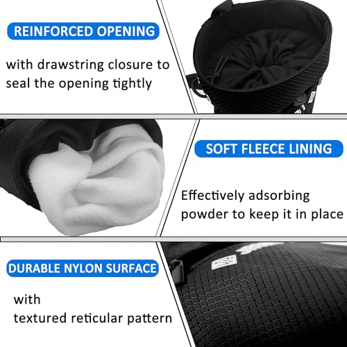 Chalk Bag for Rock Climbing Bouldering, Sealable Drawstring Closure, Capacious Zippered Pocket Athletic Chalk Bag with Waist Belt for Weightlifting, Gymnastics, Crossfit (Black/Orange)