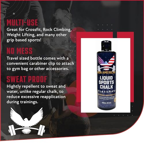 IRON AMERICAN Liquid Chalk - No-Mess Long-Lasting Grip Chalk for Weightlifting, Gymnastics, Rock Climbing, and Fitness Training - Advanced Hand Chalk for Gym - size: COMBO KIT (8.3 oz. + 1.7 oz. bottles)