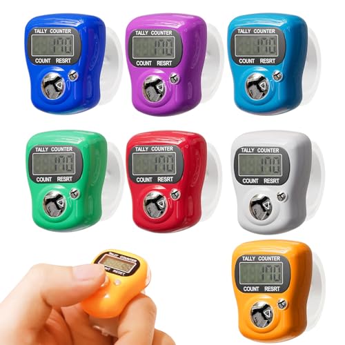Sewery Electronic Finger Tally Counter 7-Pack, Mini LCD Digital Display Tally Counter, Handheld Counter Clicker Pitch Counter for Coaching, Knitting, Lap, Fishing, Golf and Row