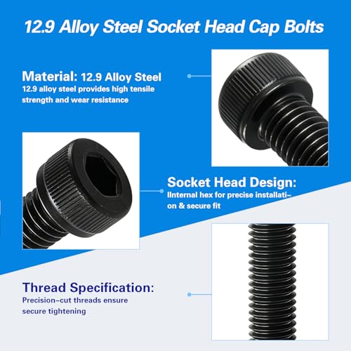 M10-1.5 x 40mm Socket Head Cap Screws, M10x1.5 Bolt, 12.9 Grade Alloy Steel, Allen Socket Drive, Black Oxide Finish, Full Thread, Quantity 10 - size: M10 x 40mm(10PCS)