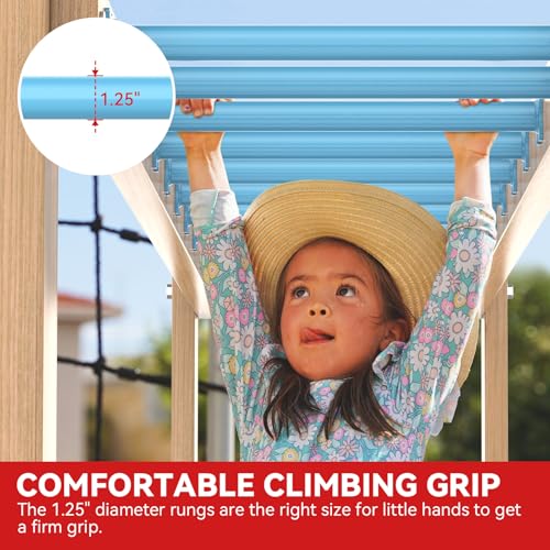 16.5 Inch Monkey Bars Kit Monkey Bar Ladder Rungs (Light Blue, 12 Pcs) | Indoor Outdoor Metal Monkey Bars for Backyard - color: Light Blue