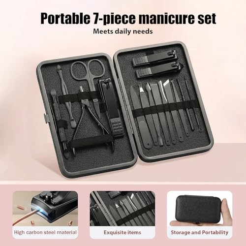 Manicure Kit for Women Men-Manicure Set with Case, Nail Clippers, Portable Nail Care Kit for Travel Home Personal Grooming（Black 16 in 1） - color: Black