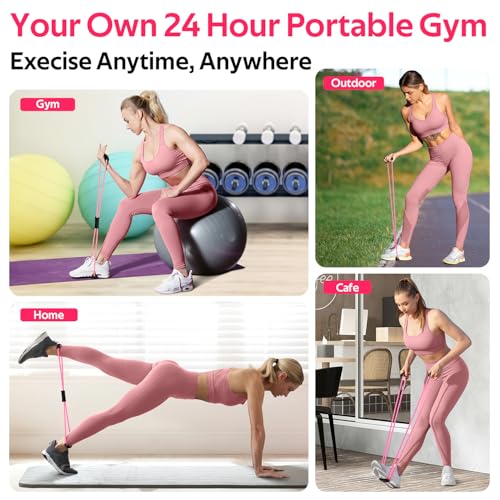 RENRANRING Figure 8 Fitness Resistance Bands with Handles - Exercise Tube Band Set of 3 for Arm and Shoulder Stretch, Rope 8 Word Elastic for Women and Men - color: Pink series