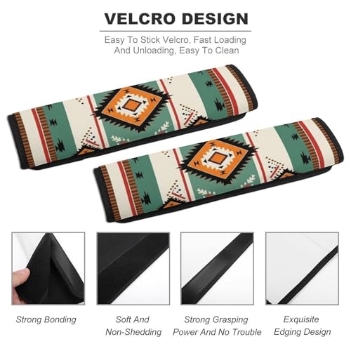 2 Pack Southwestern Boho Green Aztec Southwest Car Seat Belt Pad Soft Padded Harness Pads Strap for Child, Car Seats Pushchair Strollers High Chair Pushchair, Anti-Slip Pad - color: Pattern 975