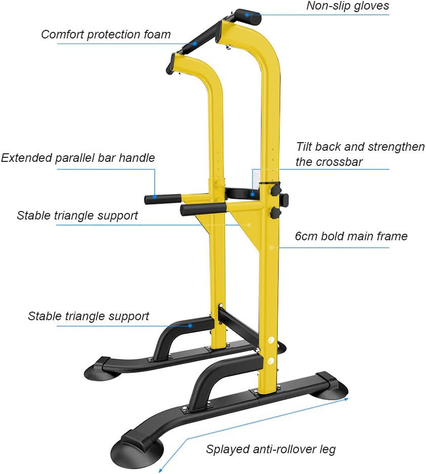 SogesHome Multi-Function Power Tower Pull Up Bar Dip Station for Home Gym | Height Adjustable PullUp Dip Stand, Full Body Strength Training Equipment, Fitness Workout for Push Ups Dips, 330LB Capacity - color: Yellow