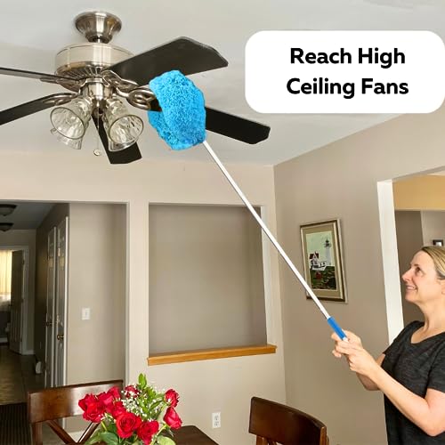 Evelots Ceiling Fan Blade Brush Cleaner - Long Extension Pole - Brush Both Sides at the Same Time - Scratch Resistant Microfiber Feather Cobweb Duster - Extra Long with Reach up to 12 Feet - style: 1 Unit - Up to 12 Feet Reach