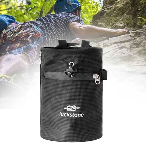 Chalk Bag for Rock Climbing with Adjustable Waist Strap and Storage Compartment, Black