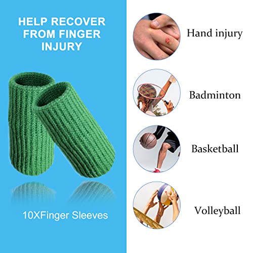 Finger Compression Sleeves, 10 Pcs | Finger Protectors Cots for Arthritis Swelling Basketball Sport, Breathable Elastic - color: Green