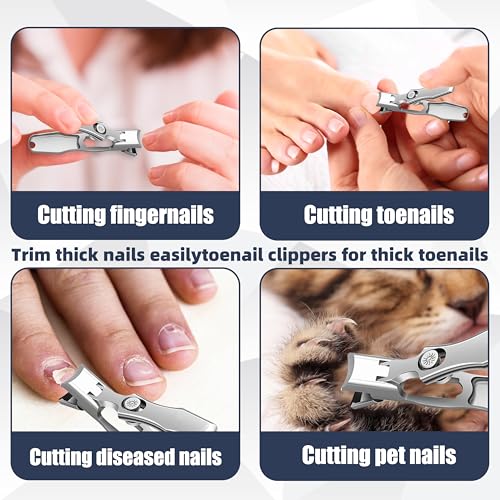 German Nail Clippers Set for Men & Women and Seniors | Large Wide Jaw Opening,Anti Splash Design,Ultra Sharp Stainless Steel heavy duty fingernail & toenail clippers (Silver) - size: Large Silver
