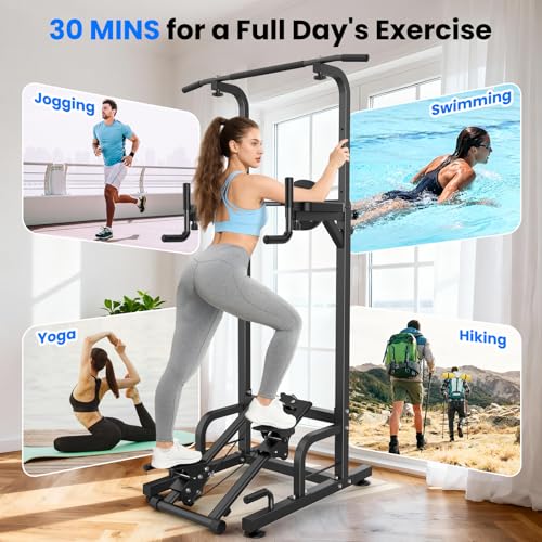 RELIFE REBUILD YOUR LIFE Power Tower Pull Up Bar Station Workout Dip Station for Home Gym Strength Training Fitness Equipment - color: Black-01